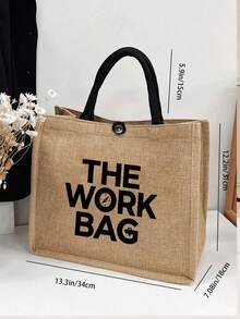 大容量工作托特包套組，黑色字母「THE WORK BAG」，多功能收納包，極簡風格專業女性托特包，休閒日常與商務旅行包，新工作祝賀禮物，獨特聖誕禮物，亞麻手柄托特包與手提帶化妝包，旅行、度假、野餐、超市購物、日常攜帶，生日禮物，返校季，女性時尚帆布拉鍊手提包－優質購物選擇 - 彩色 - 查看 10
