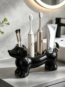 Cute And Simple Dachshund-Shaped Bathroom Storage Box And Toothbrush Holder - Electric Dachshund Toothbrush Holder And Shelf, Toothpaste And Makeup Brush Storage Base, Adorable Storage Base Stand. - Multicolor - View 4