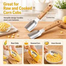1/2pcs Wooden Handle Corn Stripper Tool, Stainless Steel Corn Kernel Remover With Riveted Handle, Manual Corn Peeler & Cob Scraper For Fresh Corn, Kitchen Cooking Tool - Multicolor - View 9
