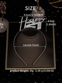 1件裝水鑽Happy字母髮箍，閃亮水晶女款髮箍，生日派對慶祝用亮麗髮飾拍照道具 - 銀色 - 查看 14