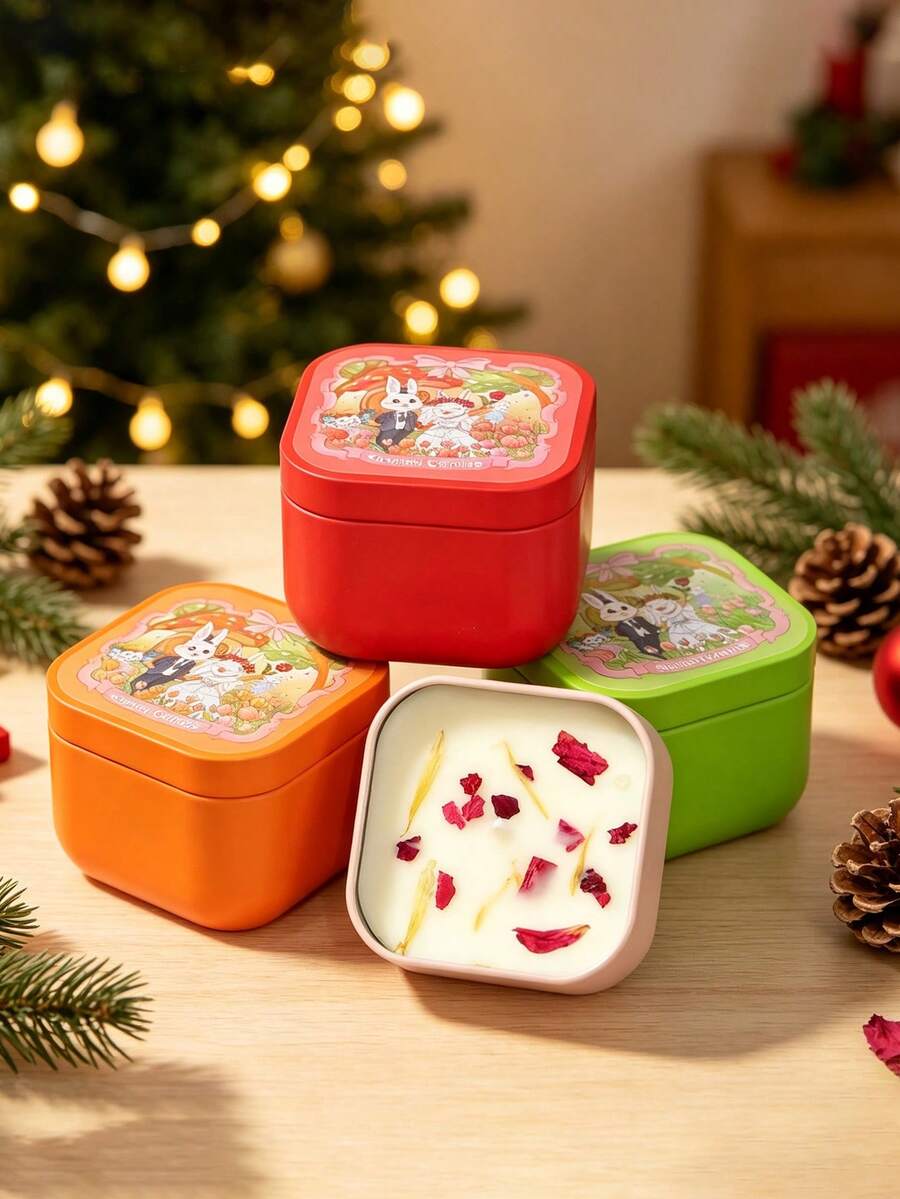 Tulip Cute Rabbit Tin Can Aromatherapy Candle Indoor Smokeless High Beauty Birthday Gift Companion Gift Interior Set Gift(Without Flowers) - Multi Scents - View 1