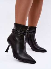 Women's Natural Leather Stiletto Boots With Ruching Insulated Elegant Autumn-Winter D&A Black - Black - View 2