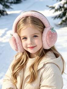 1pc 3D Strawberry Embroidered Plush Earmuffs, Adjustable Warm Ear Protection, Suitable For Girls' Daily Outdoor Activities In Autumn/Winter - Multicolor - View 3