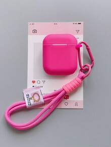 Compatible With Airpods Protective Case Minimalist Style Handmade Woven Rope Contrast Color Lanyard Bluetooth Earphone Shell, Suitable For Airpods 5 - Rose Red - View 12