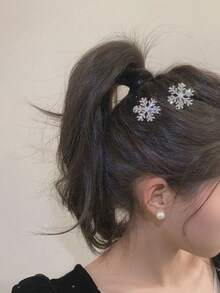 10/5pcs Women's Snowflake Faux Pearl Hair Clips, Fashion Bangs Clips, Suitable For Daily Wear, Perfect Gift For New Year And Christmas, Autumn/Winter Atmosphere Hair Clips - Silver - View 5