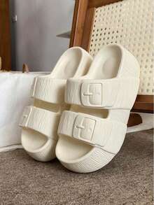 Summer New Korean Ins Style Thick Sole Slippers, Platform Wedge Heel Sandals For Daily Commute, Beach, Suitable For Petite - Beige - View 1