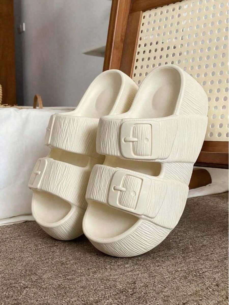 Summer New Korean Ins Style Thick Sole Slippers, Platform Wedge Heel Sandals For Daily Commute, Beach, Suitable For Petite - Beige - View 1
