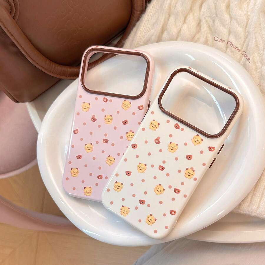 GUCADI, A Cute Cartoon Cat Pattern Phone Case, Suitable For Apple 18 Pro Max, 17, 15, 16 And Other Models, Designed In Style, Cartoon Soft Shell, Perfect For Gifting To Best Friends, Cute, Sweet, Girly, Creative, Cartoon Style, Adorable, Niche, Style. - Pear White - View 1