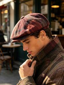 OBOVAY 1pc Men's Colorful Wool Vintage Octagonal Newsboy Cap, Autumn/Winter New Artistic Painter Hat, Fashion Forward Cap, Suitable For Daily Street Artistic Style - Multicolor - View 7