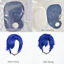 Blue Synthetic Short Straight Wig With Bangs For Men, Anime Game Cosplay Heat-Resistant Wig, Suitable For Daily Wear And Parties - Blue - View 9