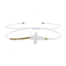 1PC Casual Style Cross Pendant Bracelet, Adjustable Bracelet, Baptism Gift, Birthday Gift - Multicolor - View 6