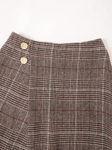 EARO Women's Vintage Plaid Long A-Line Skirt With Gold Buttons, Suitable For Autumn Wear - Brown - View 4