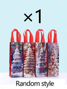 4pcs/1pc Red-Themed Christmas Gift Bag Featuring Snowflake And Christmas Tree Patterns; Suitable For Christmas Party Gift Wrapping, Holiday Wine Or Beverage Packaging, Christmas Dinner Party Favors, And More. - One Size Fits All - View 10