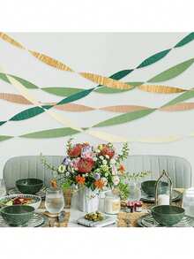 5 Rolls, 1000 Inches Per Roll, Sage Green And Gold Crepe Paper Ribbon, Suitable For Birthday, Camping, Bridal Shower, Wedding, Bachelorette Party, Engagement Forest Theme Party Decoration - Multicolor - View 6