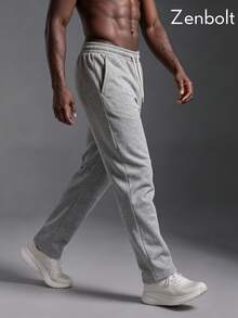 Zenbolt Winter Men's Fleece-Lined Straight-Leg Pants Featuring An Elastic Drawstring Waist; Suitable For Workouts, Lounging At Home, And Casual Wear. - Grey - View 2