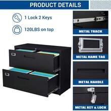 Archivador Lateral de Metal Negro 40.1x89.9x72.9 cm |   Gabinete de 2 Cajones Grandes con Cerradura para Colgar Archivos |   Compatible con Carta Legal F4 y A4 para Oficina |   Fácil de Armar - Negro - Ver 9