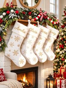 2026 Personalized Plush Christmas Stockings, Embroidered Sequin Snowflake Home Decor, Holiday Home Decoration - Multicolor - View 3
