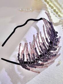 1pc Elegant Purple Bride Hair Hoop Handmade Beaded Fashion Ladies Banquet Prom Party Headdress - Purple - View 6