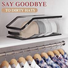 1pc 12-Slot Stackable Transparent Plastic Baseball Cap Storage Display Box With Cardboard Liner, Dust-Proof Wardrobe Organizer, Men's Dad Father's Day Christmas Birthday Gift, Home Storage Essential - Transparent - View 4