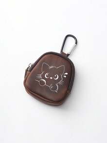 Cute White Cat & Butterfly Flower Print Mini PU Leather Coin Purse, Zipper Earbud Storage Pouch With Carabiner Clip, Portable Key Bags,Wallet Bag,Gift - Multicolor - View 11