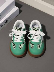 Autumn New Kids' Green Leopard Print Casual Sports Shoes, Lightweight Soft Rubber Sole Fashion Versatile Sneakers - Green - View 3