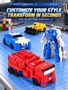 Juguete de modelo mecha de vehículo de ingeniería con deslizamiento por inercia y transformación por colisión magnética para niños, regalo festivo - Multicolor - Ver 7