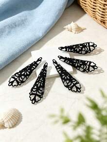 5pcs Black Hollow Lace Finger Ring Set, Gothic Vintage Long Fingertip Rings, Bohemian Lace Full Finger Jewelry For Women, Halloween Party, Performance, Club, Evening Event Accessories - Black - View 5