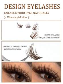 120 Clusters Brown Cat Eye Dense DIY Eyelashes, Segmented 3D Fluffy Curly Eyelash Extensions 8/16mm, Lightweight Comfortable Faux Mink Hair For Daily Home Makeup - D - View 3