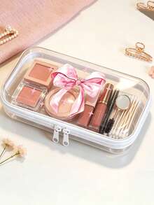 Pink Bow Transparent Makeup Bag, Multifunctional Storage Box,Hair Accessory Storage Box, Ring Necklace Accessories, Storage Box Jewelry Storage Box Medicine Storage Box, Portable Travel Medicine Box ,Christmas Gift - Multicolor - View 7