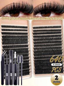 640 Clusters D Curl Segmented Eyelash Set - Includes Eyelash Adhesive & Fixing Liquid, Eyelash Brush & Auxiliary Tweezers; Natural Style Segmented Eyelashes (30D-100D, Length 10-18mm, Thickness 0.07mm), Suitable For Home DIY - Multicolor - View 3
