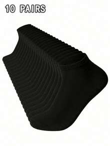 20 Pairs Men's Solid Color Boat Socks, Sweat-Absorbent Breathable Comfortable Invisible Socks, Suitable For Daily Wear, Sports, Business, Unisex, All Seasons, Best Gift Choice For Back To School And Holidays, Available In 1 Pair/10 Pairs/20 Pairs - Black - View 8