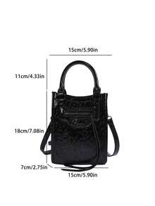 1pc Women's Solid Color PU Handbag, Fashion Zipper Closure, Suitable For Date Gift - Black - View 3