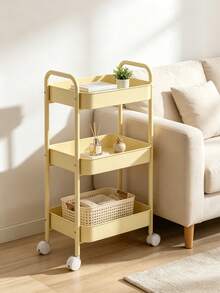 3-Tier Iron Storage Cart, Cream Yellow Kitchen Storage Trolley, With Universal Wheels Movable, Electrostatic Spray Coating Odorless And Non-Peeling, 4-Layer Large Capacity Divided Storage, Multi-Use For Kitchen Bathroom Laundry Room Living Room, Height 78cm Lightweight And Easy To Push, Combines Aesthetics And Practicality, Home Mobile Storage Essential - Multicolor - View 4