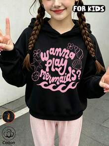 Girls Mermaid Letter & Shell Starfish Print Sweatshirt, Long Sleeve Casual Pullover Sweatshirt - Black - View 3
