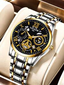 6pcs/Set Boys Fashion Casual Calendar Wrist Watch Set, Stainless Steel Material, Must-Have Birthday Gift For Boys - Multicolor - View 7