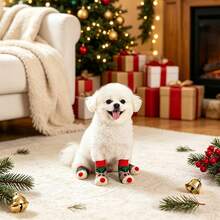 4 Pairs Christmas Dog Socks, Anti-Slip Anti-Dirt Pet Socks, Cute Reindeer Pattern, Soft Knitted Puppy Cat Paw Protection Covers, Indoor Wear, Suitable For Small Dogs And Cats - Multicolor - View 2