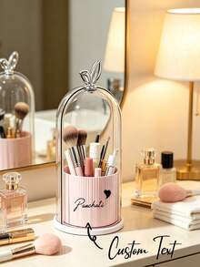 Customized Storage Boxes, Cosmetic Organizers With Compartments, Can Be Customized With Names And Text. 360° Rotating Toothbrush Holder With Transparent Dust-Proof And Mosquito-Proof Cover, Can Store Brushes, Lipsticks And Skincare Products - Suitable For Daily Work, Dorm Storage. Perfect Gift For Birthday, Graduation, Back To School, Easter, Christmas - Multicolor - View 1