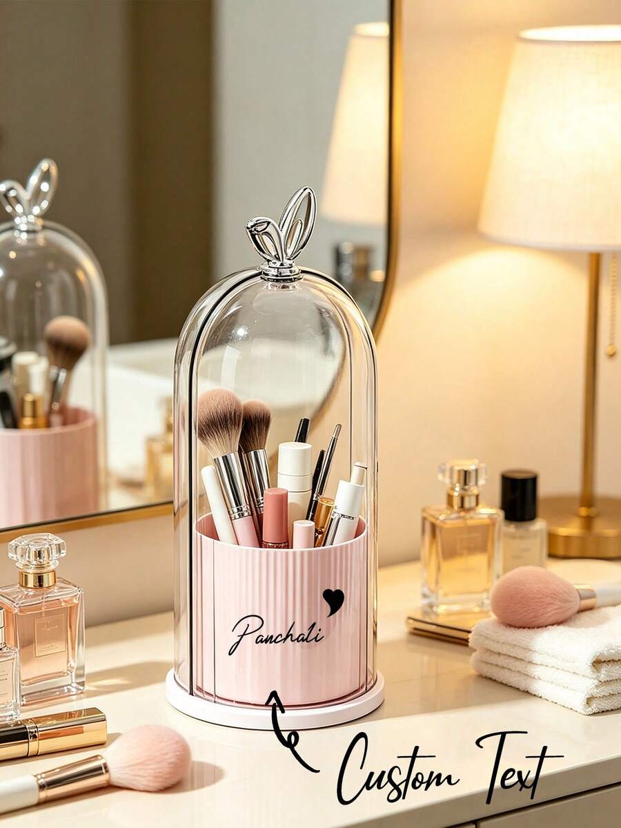 Customized Storage Boxes, Cosmetic Organizers With Compartments, Can Be Customized With Names And Text. 360° Rotating Toothbrush Holder With Transparent Dust-Proof And Mosquito-Proof Cover, Can Store Brushes, Lipsticks And Skincare Products - Suitable For Daily Work, Dorm Storage. Perfect Gift For Birthday, Graduation, Back To School, Easter, Christmas - Multicolor - View 1