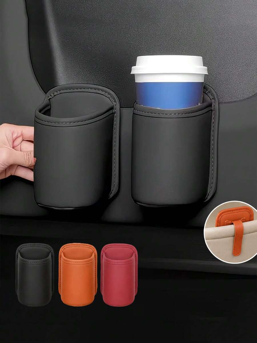 PU Leather Car Door Cup Holder, Rear Seat Beverage Storage Box, Car Drink Phone & Essential Organizer Accessory, Travel Camping Must-Have, Road Trip Gear, Home & Car Interior Storage Solution - Multicolor - View 1
