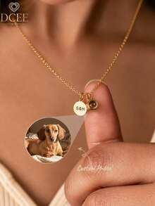 Customized Projection Photo Engraved Round Pendant Necklace, Customizable Pet Or Lover Photo, Built-In Projection Pendant, Gently View To See Exclusive Image. Round Pendant Supports Initial Engraving, 18K Gold Plated Stainless Steel Material, Exquisite Fine Chain Resistant To Fading. Minimalist Niche Design, Full Of Commemorative Meaning, Suitable For Birthday, Anniversary Gifts, Preserving Precious Memories, Versatile For Daily Wear. - Custom Projection Engraved Round Pendant Necklace - View 1