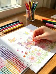 900/Pcs Rainbow Color Round Rhinestone Self-Adhesive Stickers, Party Makeup Face Stickers, Nail Art Decoration, Parent-Child Crafting, Accessory Modification, Photo Album Decoration, Multi-Functional DIY Glitter Rhinestone Stickers - Multicolor - View 4