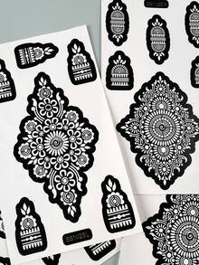 4pcs Henna Style Mandala Tattoo Stencils, Symmetrical Mandala Geometric Floral Body Art Templates, Suitable For Full Hand, Wrist, Finger DIY Body Painting,Formulated Without Henna - Black - View 9