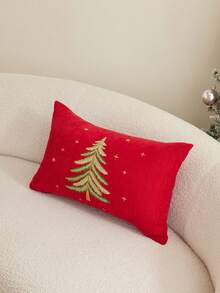 1 buah Sarung Bantal Chenille Bordir Pohon Natal, Merah/Beige, Sarung Bantal Dekoratif untuk Liburan, Desain Resleting Tersembunyi, Dapat Dilepas dan Dicuci, Cocok untuk Sofa, Ruang Tamu, Dekorasi Rumah Natal, Isian Bantal Tidak Termasuk - Merah - View 7