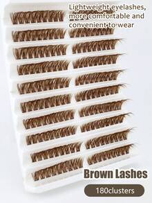 180 Clusters Brown 60D Dense Fox Eye Segmented Eyelash Extensions DIY Fluffy Curly Lightweight Comfortable Faux Mink Daily Makeup False Eyelashes - D - View 8
