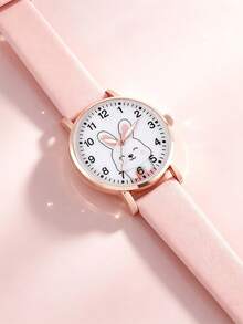 2pcs/Set Pink Girls Watch Cartoon Rabbit Pattern Decor Set, Best Choice For Birthday Gift - Pink - View 6