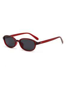 1 Pair Women's Burgundy Oval PC Frame Retro Solid Color Outfit Personalized Small Frame Fashion Glasses - Burgundy - View 3