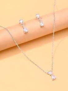 1pc Gold Elegant Round Diamond Water Drop Necklace & Earrings Set, Suitable For Banquet, Wedding, Women - Flower - View 6