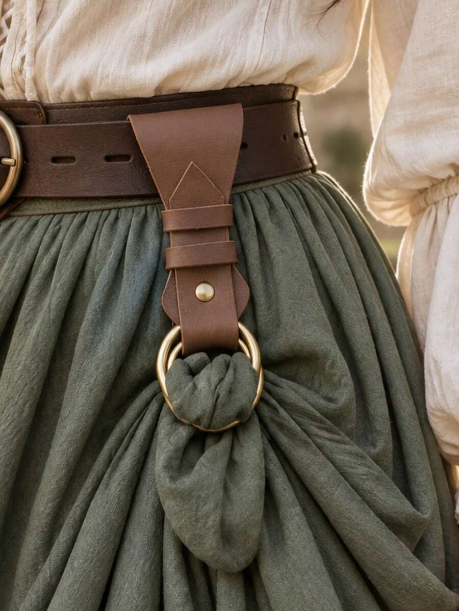 1pc Medieval Renaissance Women's Skirt Lift PU Leather Dual Metal Ring Skirt Hem Holder, Vintage Belt Pendant, LARP Roleplay Renaissance Fair Costume Accessory, Halloween Cosplay Accessory