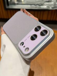 Luxury Lychee Pattern Faux Leather Large Window Phone Case Compatible WIth IPhone 18 Pro Max 18 Pro 17Pro Max 17Pro 17 16Pro Max 16Pro 15Pro Max 15Pro 13Pro Max 14 Pro 16 15 14 13 Lens Protection Shockproof Back Cove - Purple - View 2