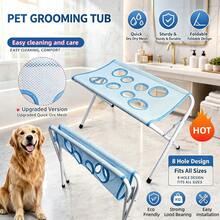 Foldable Pet Grooming Table, Quick-Dry Breathable 8-Hole Mesh Bathing Station, Non-Slip Frame, For Dogs And Cats, Multi-Function Showering, Nail Trimming, Blow-Drying, Pet Grooming Hammock, Professional Grooming Shop Use, Pet Hammock Window Perch - View 1